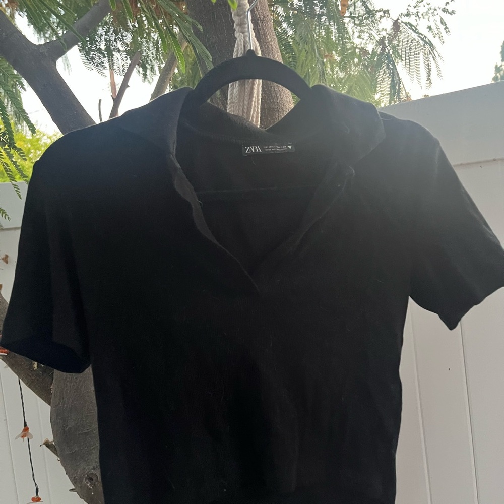 Zara Elegant Black collared v neck preppy crop Top🖤🤍